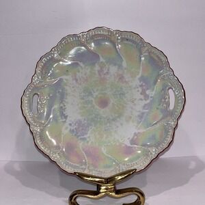 VTG 1920s Pearlescent Leuchtenberg Handled Cake Plate Made in‎ Germany Scalloped